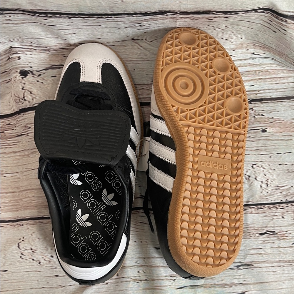 Adidas Black and White Sambas with Gum Sole women’s 8.5